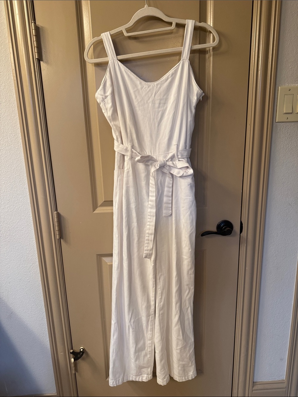 Anthropologie White Midi Tank Jumpsuit Dress with Belt